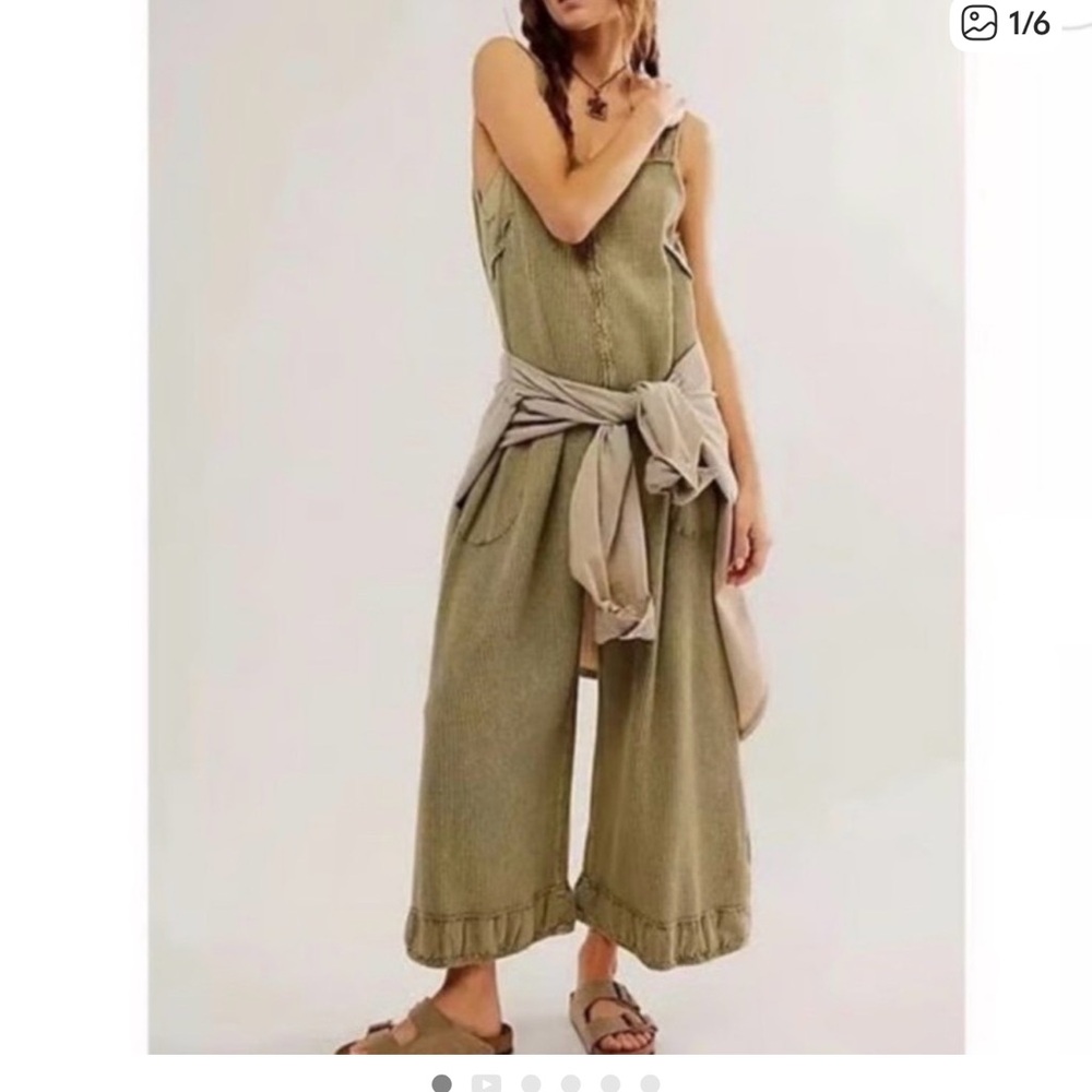 Free People Olive Green Wide-Leg Jumpsuit
